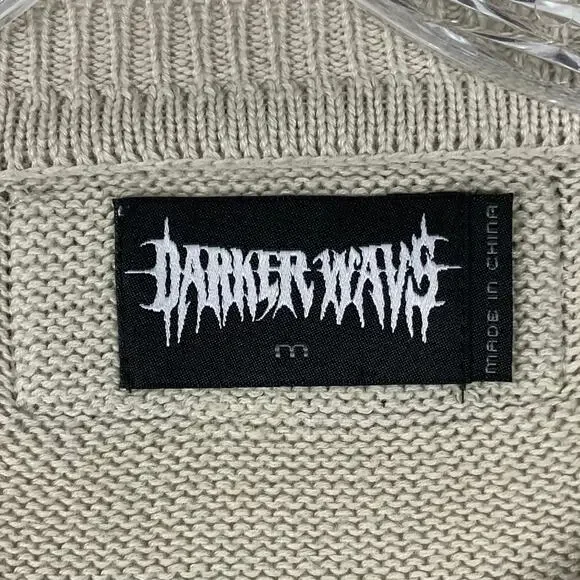 NWOT DARKER WAVS Sweater M Grey Colorblock Patchwork Distressed Oversized Crop